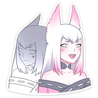 😀 e5b457d8 anime, girl, pink, ears, white hair, fox, cute, chibi telegram sticker