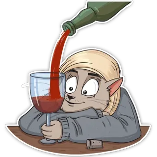 🍷 21eddaf8 gato, vinho, bebendo, álcool, desenho animado, animal, vertendo, bebida whatsapp sticker