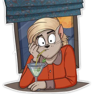😐 6ef18808 gato, desenho animado, álcool, martini, loira, janela whatsapp sticker