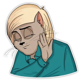 ✋ 8d3de567 gato, humanoide, desenho animado, loiro, expressão, indiferente, entediado whatsapp sticker