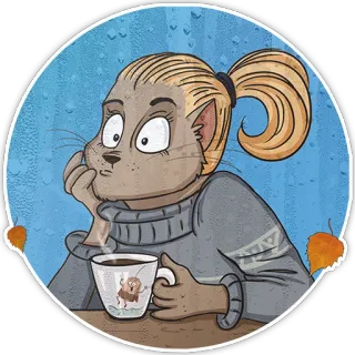 🤔 c102bbf3 gato, café, suéter, chuva, outono, desenho animado, animal whatsapp sticker