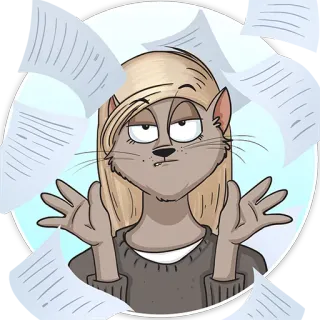 😤 d4c97ee3 gato, desenho animado, cabelo loiro, mulher, papéis, expressão, encolhendo os ombros, confuso whatsapp sticker