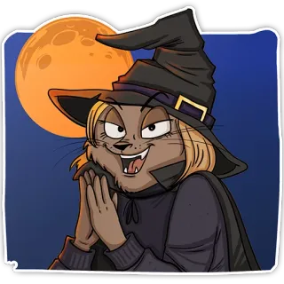 😀 e342b57f bruxa, gato, halloween, desenho animado, lua, magia, feitiçaria whatsapp sticker