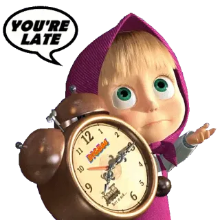 ⌚️ e3da7573 Masha Masha and the Bear YOU'RE LATE dessin animé, fille, réveil, en retard, masha et michka telegram sticker