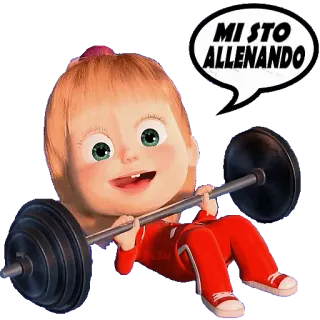🏋️‍♀️ 87c9efd4 Masha Masha and the Bear MI STO ALLENANDO esercizio, sollevamento pesi, cartone animato, fitness, Masha e Orso, allenamento telegram sticker