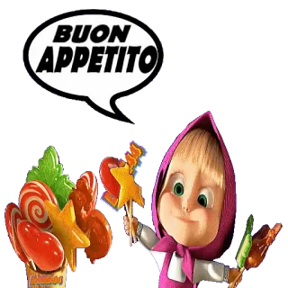 🍲 b007379b Masha Masha and the Bear BUON APPETITO cartone animato, animazione, bambini, cibo, dolce, caramella telegram sticker