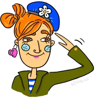 👌 3da5b14b 插画, 卡通, 贝雷帽, 女人, 敬礼, 角色 telegram sticker