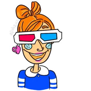 😎 a2fcfc57 卡通, 女孩, 3D眼镜, 绘画, 插图 telegram sticker