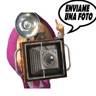 📷 0e76d445 Masha Masha and the Bear ENVIAME UNA FOTO kamera, foto, gadis, kartun whatsapp sticker