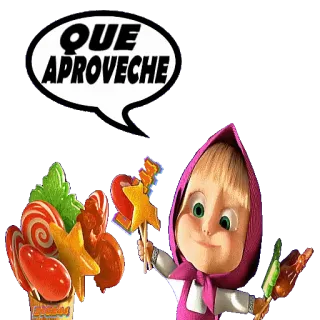 🍝 39b607e5 Masha Masha and the Bear QUE APROVECHE Masha dan Beruang, permen, manisan, selamat makan, makanan whatsapp sticker