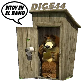 🚽 61052524 Bear Masha and the Bear ESTOY EN EL BANO beruang, toilet, kakus, membaca, bahasa Spanyol, kartun whatsapp sticker