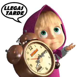 ⌚️ 6187b6d8 Masha Masha and the Bear Llegas tarde Masha, jam, terlambat, kartun whatsapp sticker