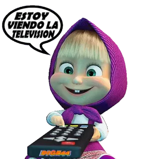 📺 f8ec4107 Masha Masha and the Bear ESTOY VIENDO LA TELEVISION kartun, gadis, televisi, menonton, Masha whatsapp sticker