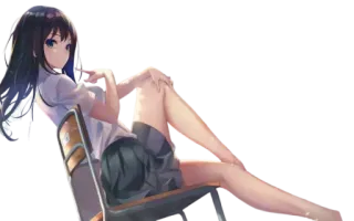 😋 5b07eae9 Anime Mädchen, Cartoon, Illustration, Sitzend, Stuhl, Schuluniform telegram sticker