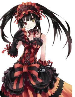 😇 5c326f44 Kurumi Tokisaki Date A Live Anime, Mädchen, Kleid, Rot, Schwarz, Gothic, Lolita, Date A Live telegram sticker