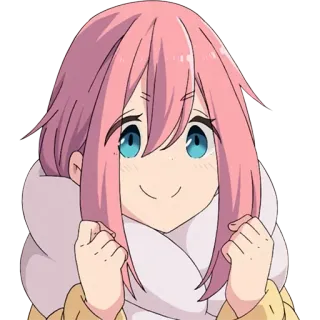 😊 dec98297 Nadeshiko Kagamihara Yuru Camp Anime, Niedlich, Cartoon, Fröhlich, Lächeln, Mädchen, Pinke Haare telegram sticker
