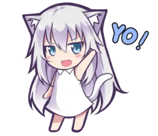 🙋 51a39dd2 YO! anime girl, cat ears, chibi, cute, greeting, friendly whatsapp sticker