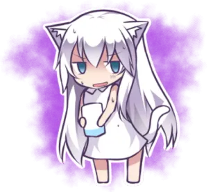 🤤 9c2fc9a0 anime, cat girl, chibi, kawaii, cute, tired, water whatsapp sticker