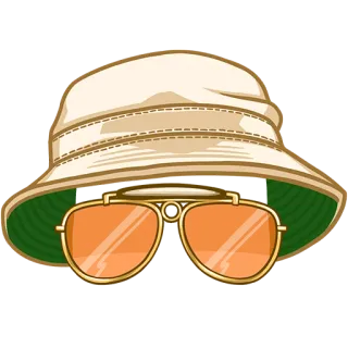 🕵 4f5512be chapéu, óculos de sol, bucket hat, óculos de sol laranja, praia, verão telegram sticker
