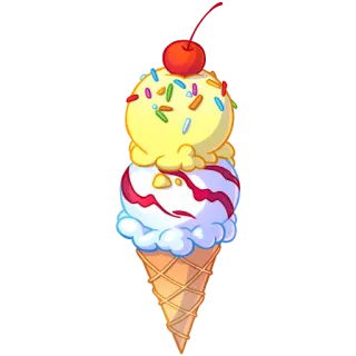 🍡 94609ee7 es krim, makanan penutup, cone, permen, ceri, taburan whatsapp sticker