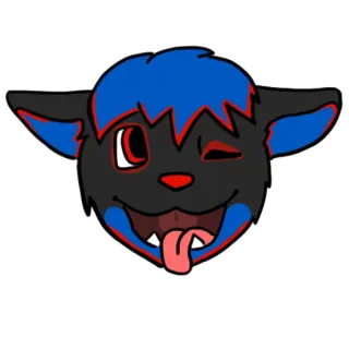 😝 87cc47f6 兽人, 卡通, 动物, 蓝色, 黑色, 眨眼, 吐舌头 telegram sticker