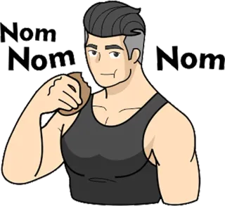 😜 20351d94 Nom Nom Nom mangiare, cibo, uomo, snack, cartone animato, palestrato, gnam telegram sticker