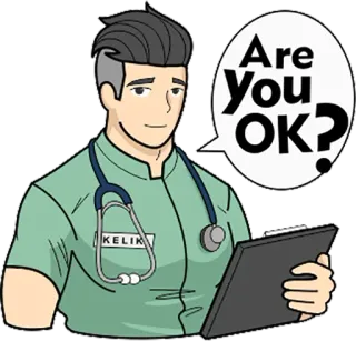 😜 5e153f02 Are You OK? dottore, medicina, salute, domanda, cartone animato, medico telegram sticker