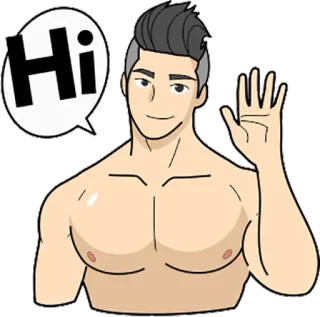 😜 9d0e3345 Hi saluto, uomo, che saluta, ciao, muscoloso, cartone animato telegram sticker
