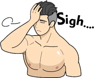 😜 a83e2266 Sigh..... sospiro, uomo, a torso nudo, delusione, frustrazione, personaggio telegram sticker