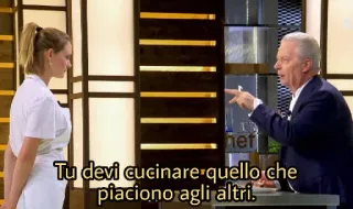 😡 462f1f69 Tu devi cucinare quello che piaciono agli altri. nourriture, cuisine, masterchef, italien, émission tv telegram sticker