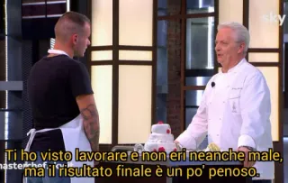 👷‍♂ 6897aa31 MasterChef Ti ho visto lavorare è non eri neanche male, ma il risultato finale è un po' penoso. MasterChef, émission cuisine, italien, nourriture, chef, gâteau telegram sticker