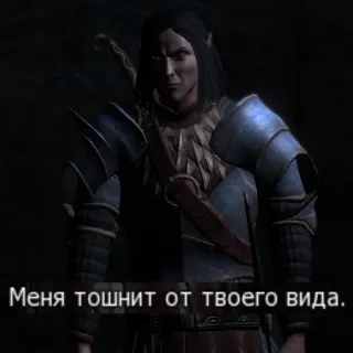 🤮 02de11b7 Меня тошнит от твоего вида. elfo, armadura, ruso, texto telegram sticker