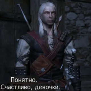 👌 1abcdff9 Geralt of Rivia The Witcher Понятно. Счастливо, девочки. witcher, geralt, juego, fantasía telegram sticker