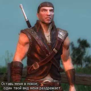 🤮 9c7ddf7c Оставь меня в покое, один твой вид меня раздражает. videojuego, fantasía, hombre, espada, medieval telegram sticker