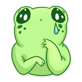 😥 e33a01bb Frosch, traurig, weinen, süß, Cartoon, Tier, grün, Augen telegram sticker
