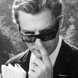 😎 a2a8a2ef man, sunglasses, newspaper, black and white, thinking, serious telegram sticker