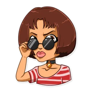 😠 6fc818ce 女人, 太阳镜, 波波头, 锁骨链, 表情, 生气, 卡通, 贴纸 whatsapp sticker