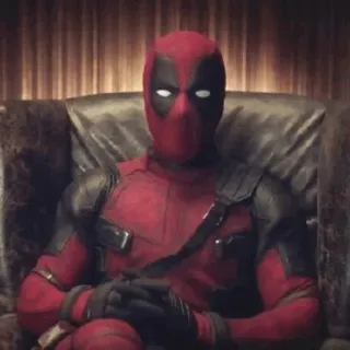 😐 3b7e1154 Deadpool Deadpool, supereroe, Marvel, fumetto, film, seduto, tuta rossa telegram sticker