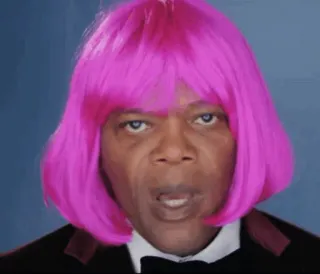 😐 838b3294 Samuel L. Jackson, Parrucca rosa, Papillon, Ritratto telegram sticker
