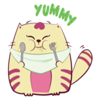 🍽 4de15e03 YUMMY kucing, kartun, imut, lezat, makanan, makan, peralatan makan whatsapp sticker