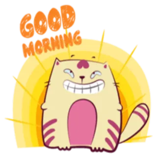 ☀️ e46f5151 GOOD MORNING kucing, pagi, selamat pagi, kartun, matahari, senang whatsapp sticker