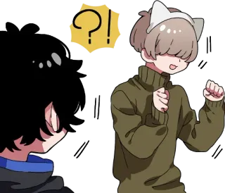 ⁉️ 3a417376 ?! Anime, Katzenohren, Fragezeichen, Ausrufezeichen, Cartoon telegram sticker