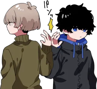 🤝 7f5fc106 パツ Anime, Zwei Personen, Jungen, Freundschaft, Zeichnung telegram sticker