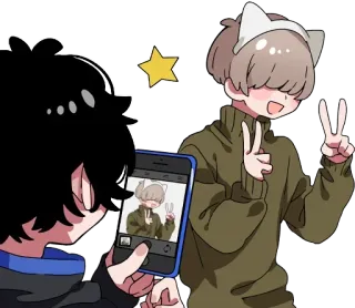 📱 d992ba39 Katzenohren, Selfie, Anime-Stil, Cartoon, Friedenszeichen, Freundschaft telegram sticker