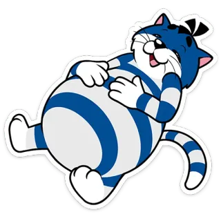 😌 3cd1e271 chat, dessin animé, animal, autocollant, bleu, blanc, rayé telegram sticker