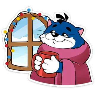 ☕️ 4831fb1a chat, hiver, cosy, fenêtre, tasse, dessin animé, mignon, chaud telegram sticker