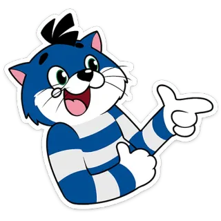 😉 5d7fade1 chat, dessin animé, personnage, bleu, pointage, joyeux, t-shirt rayé telegram sticker