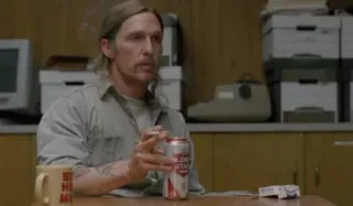 🤤 5c55722e Rust Cohle True Detective Rust Cohle, True Detective, Matthew McConaughey, Detektiv, Bier whatsapp sticker