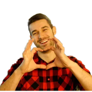 😍 ceb4128c мужчина, улыбка, сердце, руки, красная рубашка, счастливый, фланель whatsapp sticker