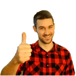 👍 e7aff996 мужчина, портрет, большой палец вверх, счастливый, улыбающийся, красная рубашка, человек whatsapp sticker